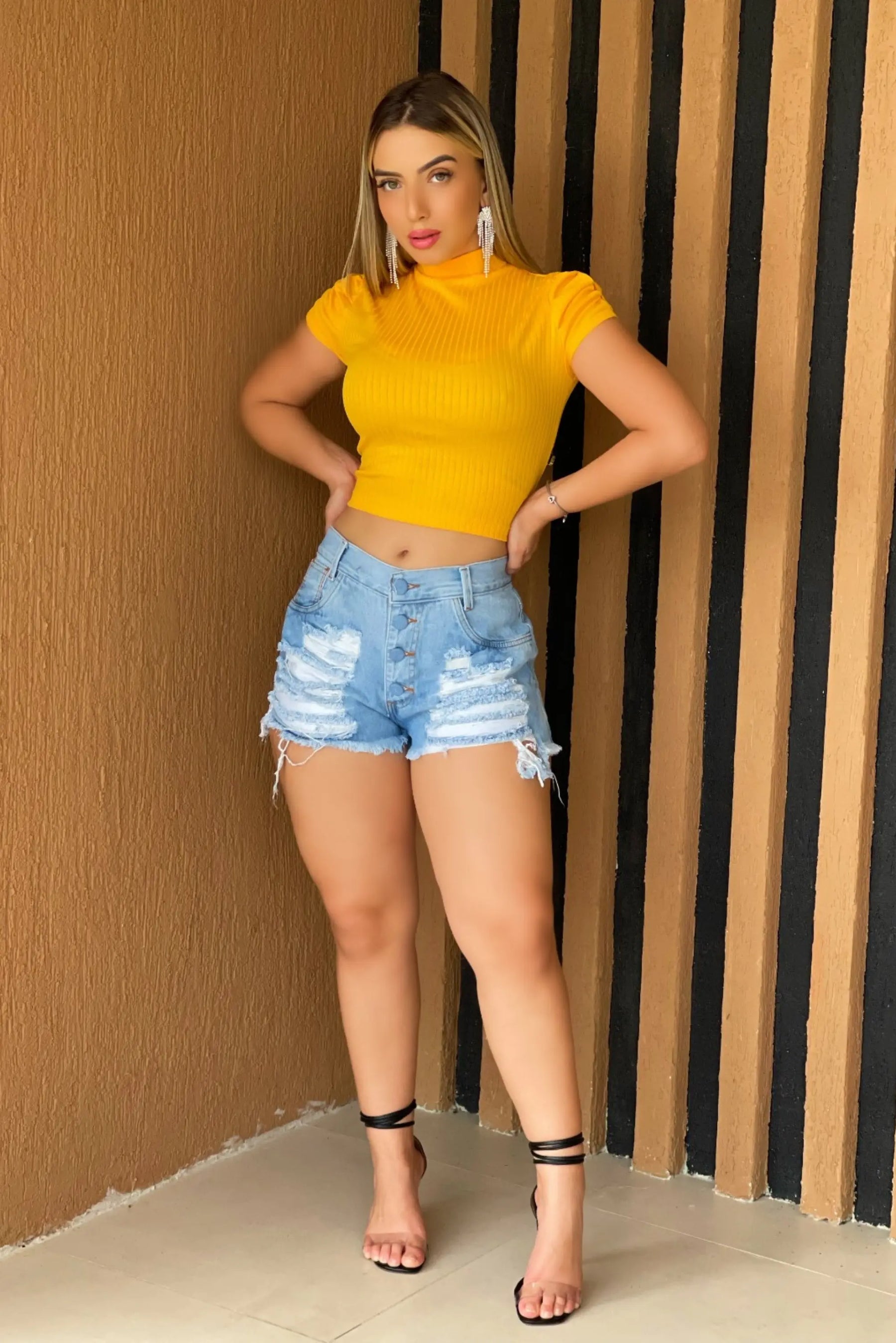 Blusa Feminina Canelada Casual com Gola Assimétrica