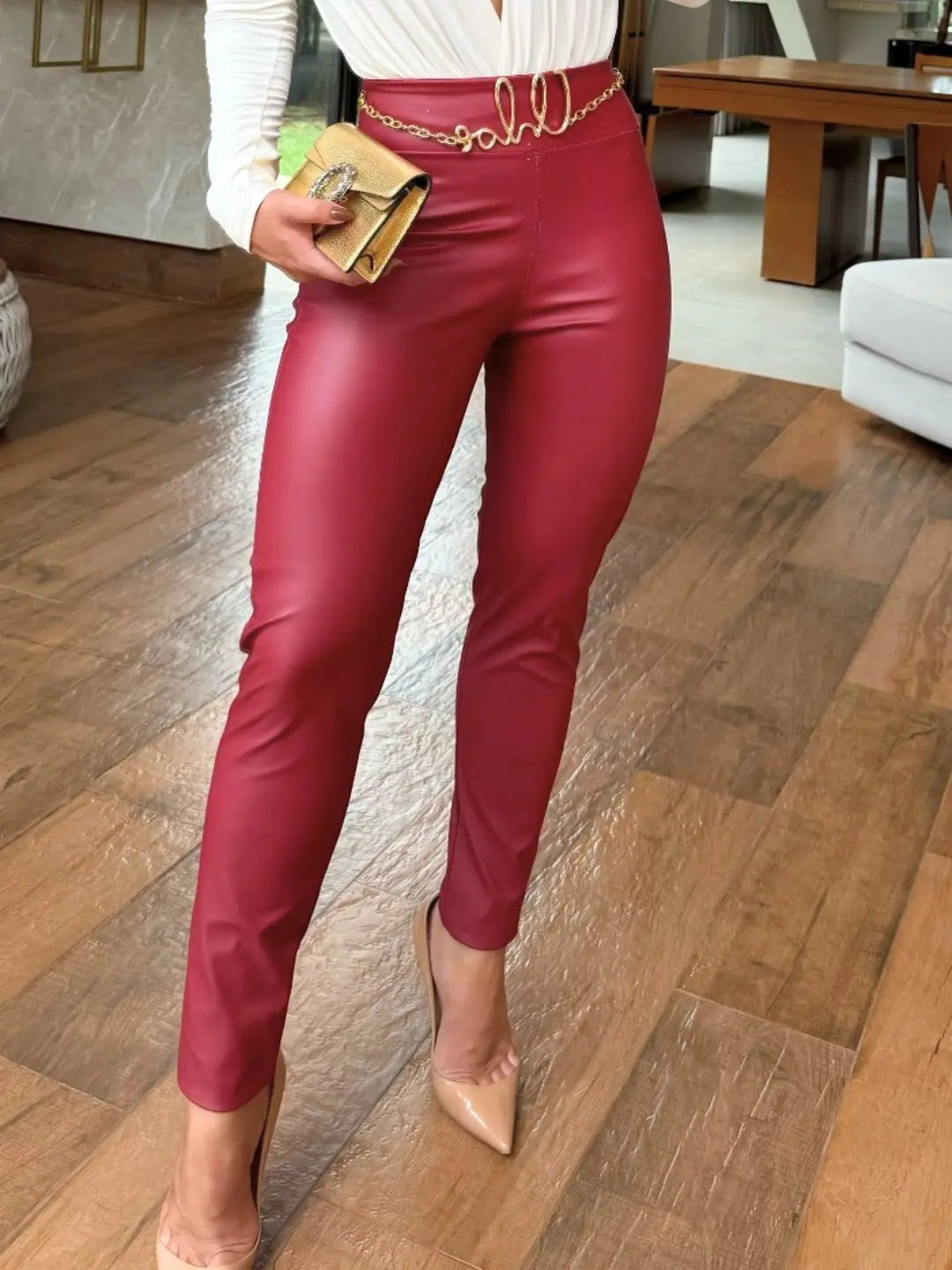 Calça Courino Skinny Feminina – Cintura Alta | Sempre Na Moda SNM