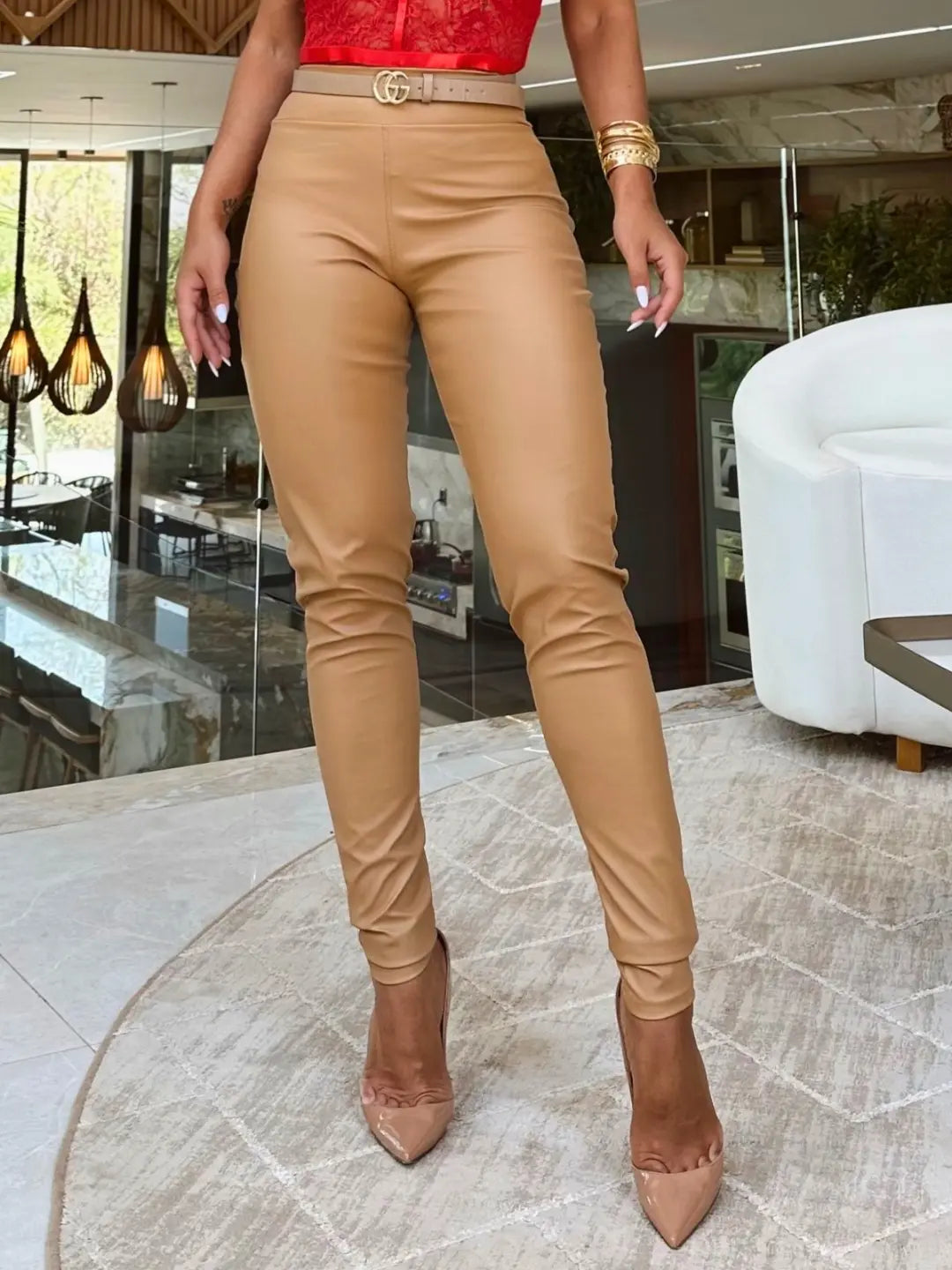 Calça Courino Skinny Nuvone – Cintura Alta Feminina