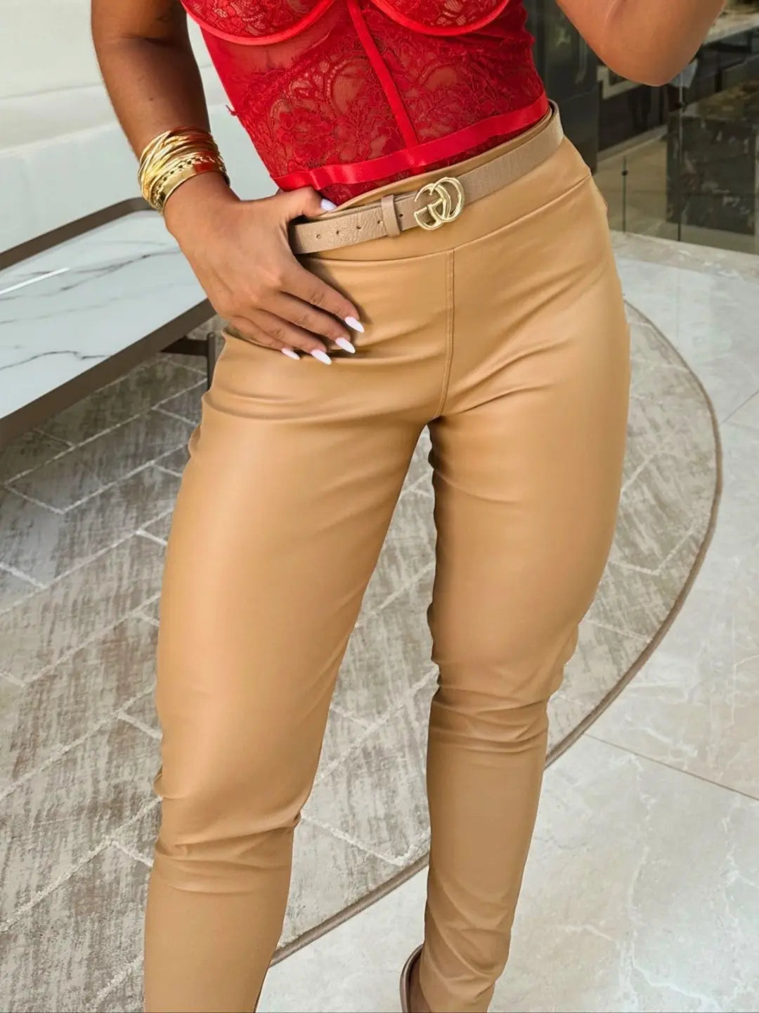 Calça Courino Skinny Nuvone – Cintura Alta Feminina