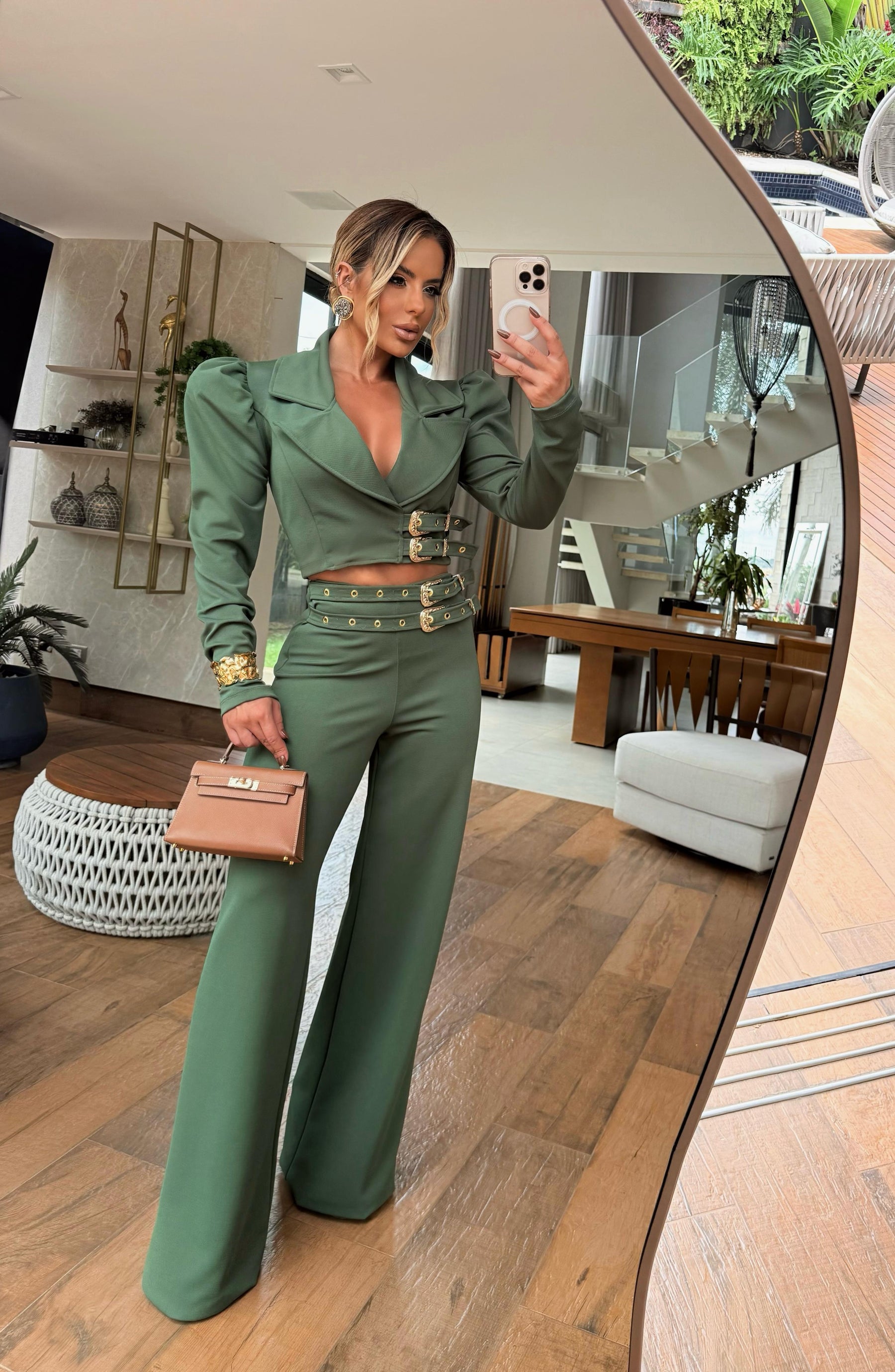 CONJUNTO LIARA VERDE – CROPPED COM CALÇA FEMININA