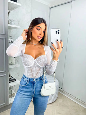 BODY EM RENDA VERA WHITE GLAMOUR