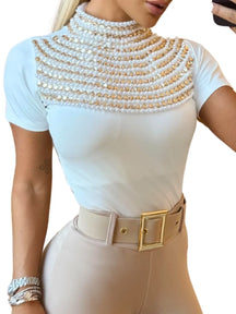 Body Feminino Branco Irídia Bordado à Mão com Pérolas – Luxo, Glamour e Sofisticação