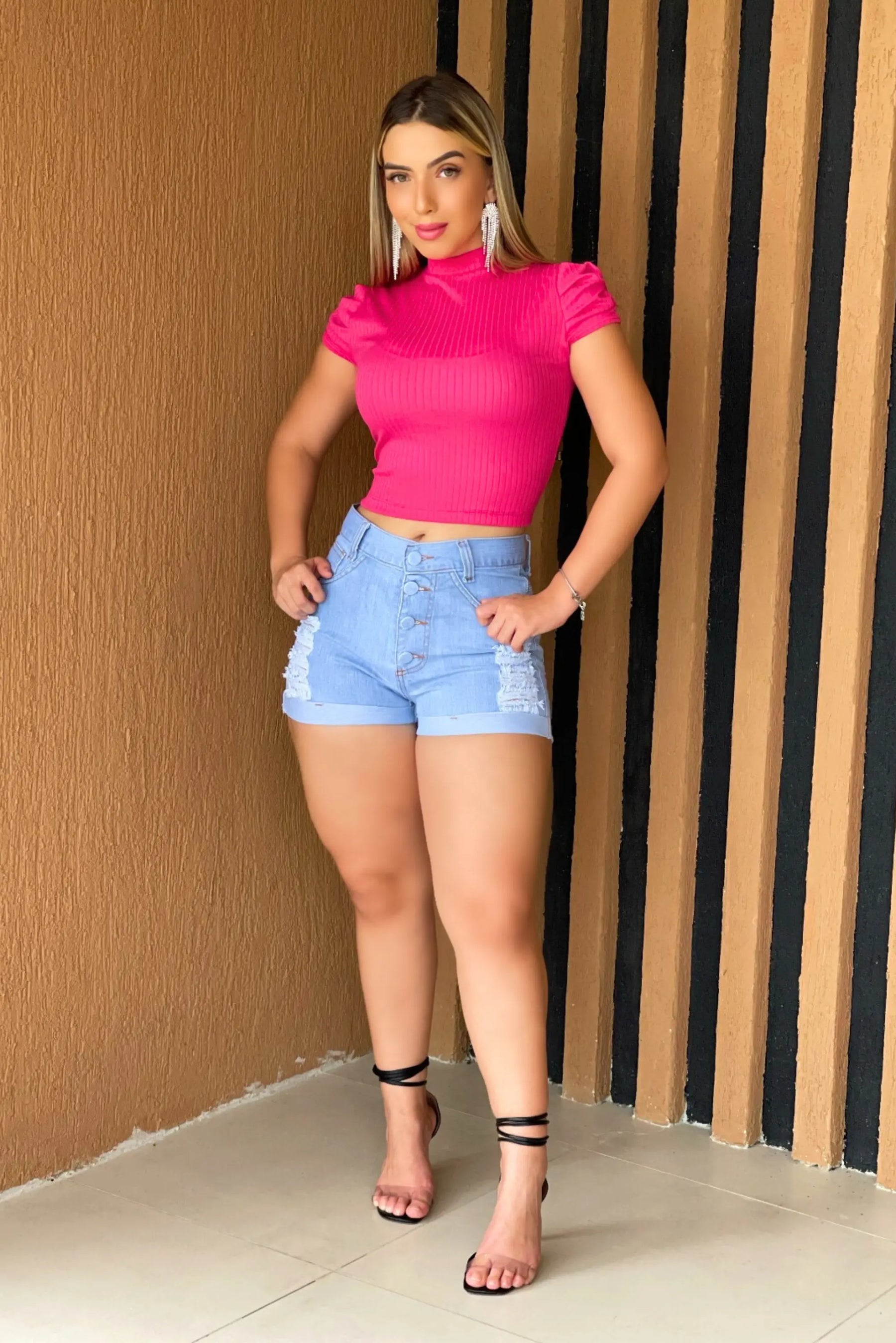 Blusa Feminina Canelada Casual com Gola Assimétrica