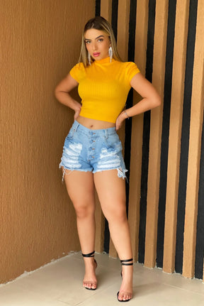 Blusa Feminina Canelada Casual com Gola Assimétrica