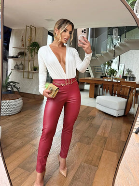 Calça Courino Skinny Feminina – Cintura Alta | Sempre Na Moda SNM