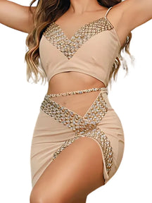 Conjunto ECLIPSA Bordado com Pedrarias Coloridas - Luxo&Brilho para Festas