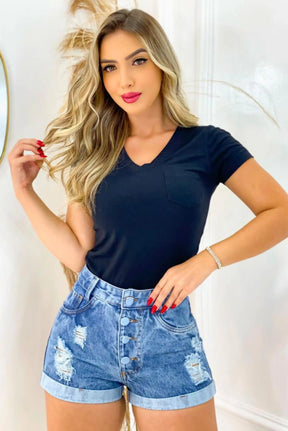 Short Jeans Cintura Alta 2025 - Jeans Destroyed Sempre na Moda