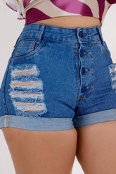 Short Jeans Curto Feminino Cintura Alta Destroyed - Jeans Premium 2025