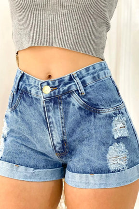 Short Jeans Feminino Premium - Detalhes Rasgados e Caimento Perfeito