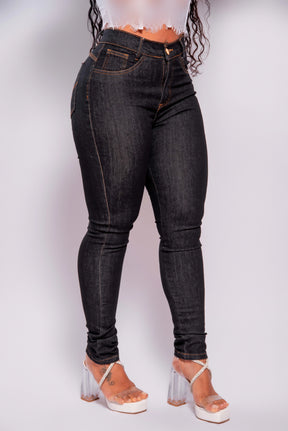 Calça Jeans Feminina Preta Skinny Cintura Alta Levanta Bumbum